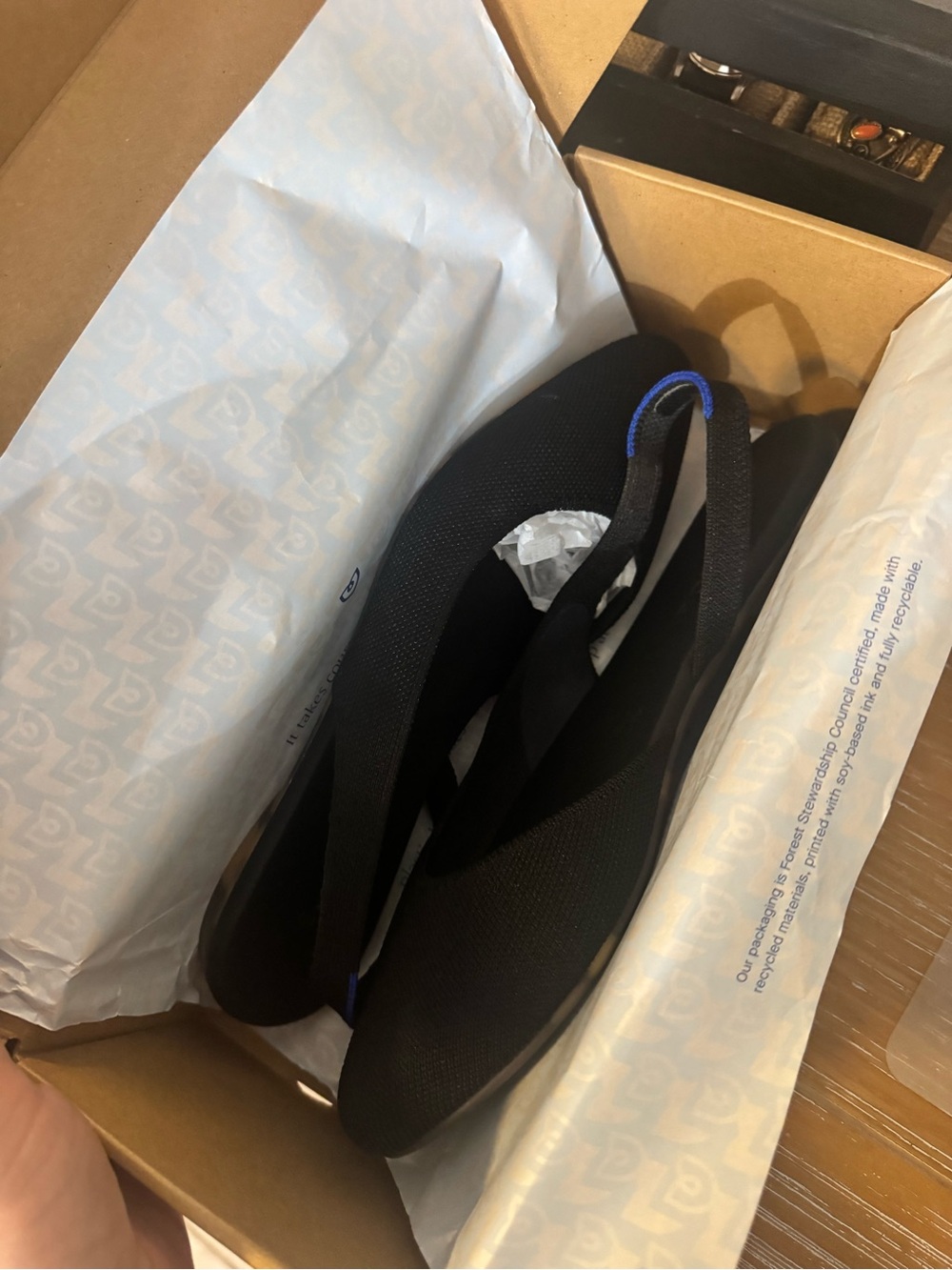 Rothy's Black Flats with Blue Accent